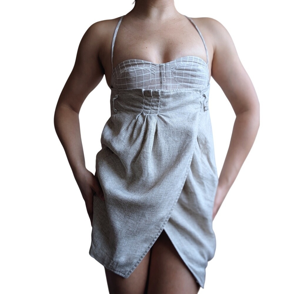 Open Ceremony Vintage Y2K Cottage Chic Plaid Corset Linen Mini Dress